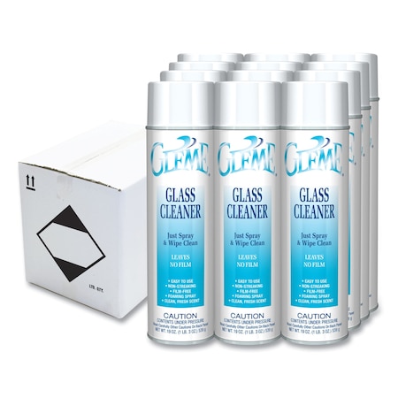 Claire Gleme Glass Cleaner, Fresh Scent, 19 oz Aerosol Spray, 12PK CL050